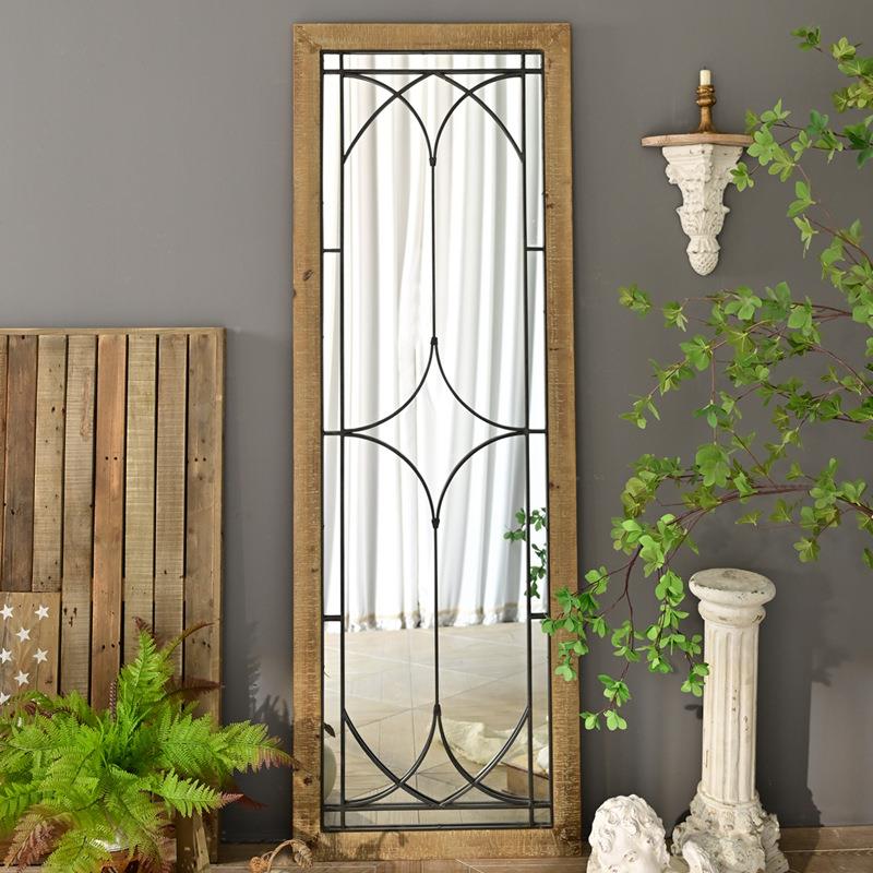 创意式复做旧原木色美质镜框落地镜UZW穿衣镜木显瘦全身镜靠墙古