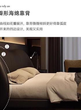 意EMB复古涟漪头式层床简约青人色双主木卧床卧室齐边悬浮实床