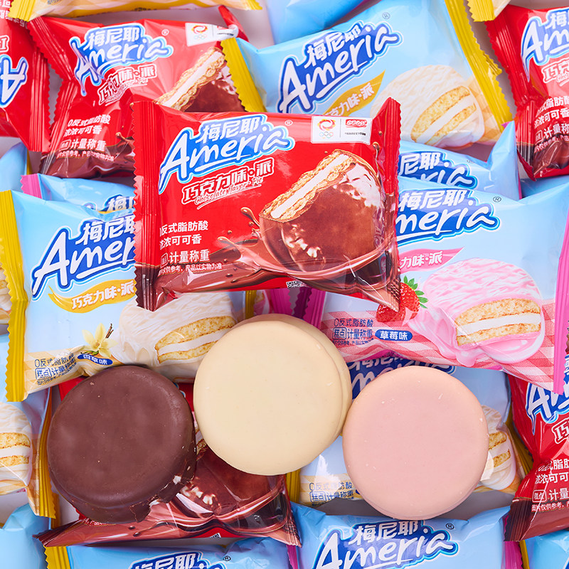 盼盼梅尼耶巧克力派夹心蛋糕草莓味饼干面包点心早餐饱腹小零食品