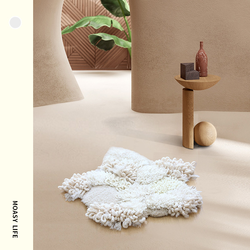 陌希纤维 雪之秘境手工素色羊毛地毯可拼接门垫艺术卧室摆件地垫