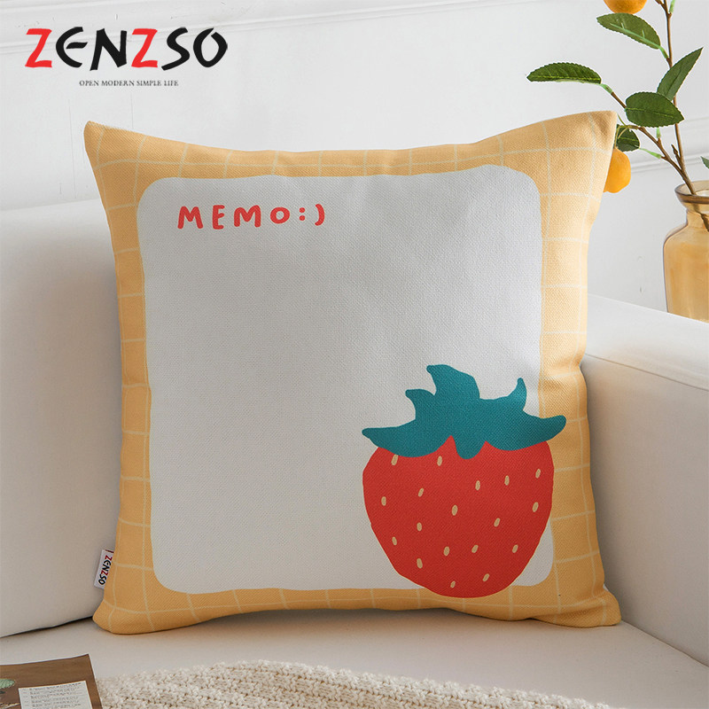 卡通棉麻靠垫布艺床头沙发靠背办公室方客厅欧式沙发抱枕草莓