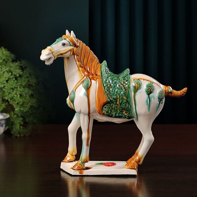 九朝陶瓷摆件生肖马家居客厅茶几办公玄关时尚创意结婚品H28单马