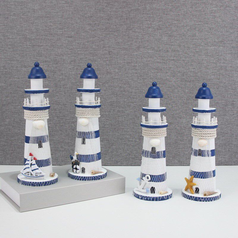 地中海风格灯塔桌面摆件海洋风电视柜酒柜玄关摆设木塔摆台装饰品