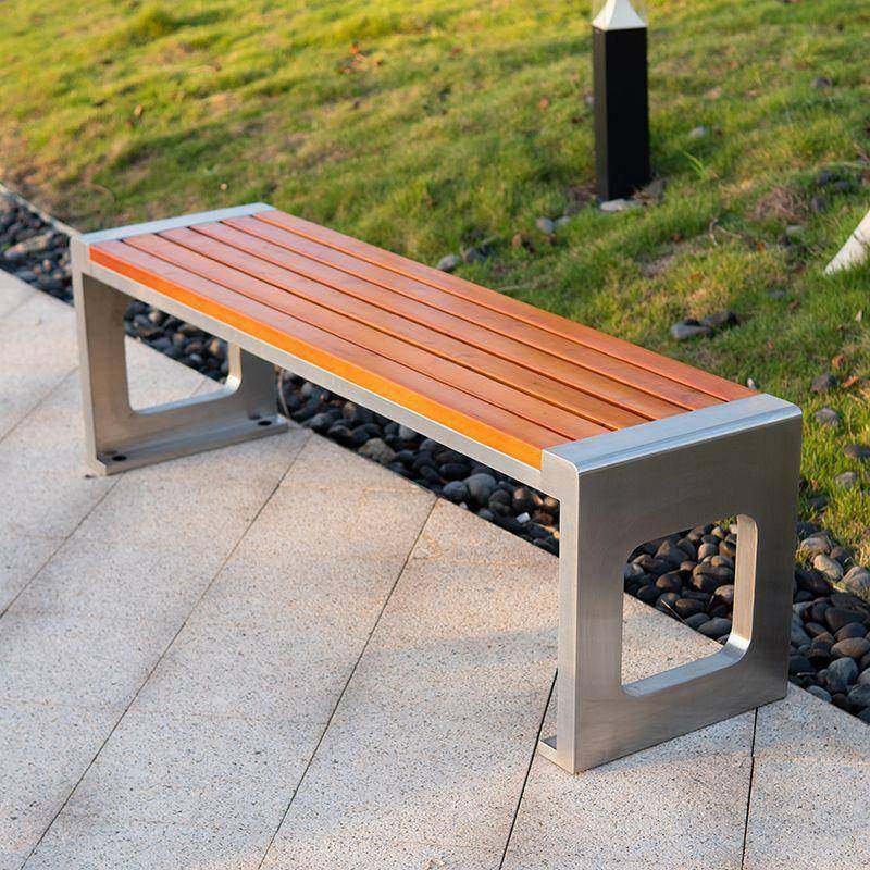 不锈钢公园椅户外长椅长凳防腐木室外园林网红成品坐凳广场小区用