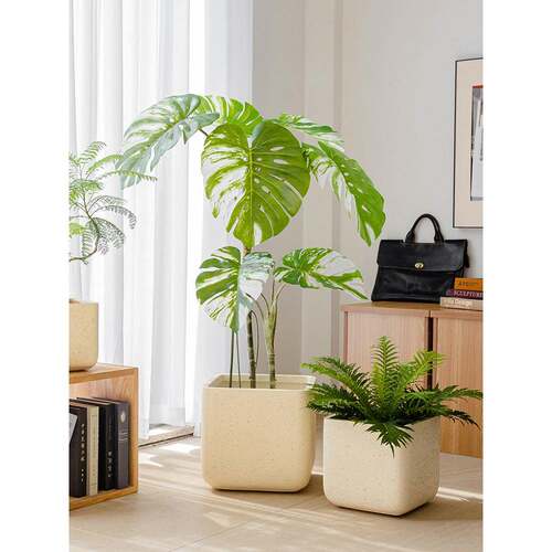 镁泥花盆方形水泥绿植盆栽客厅落地特大花器龟背竹阳台家用摆件