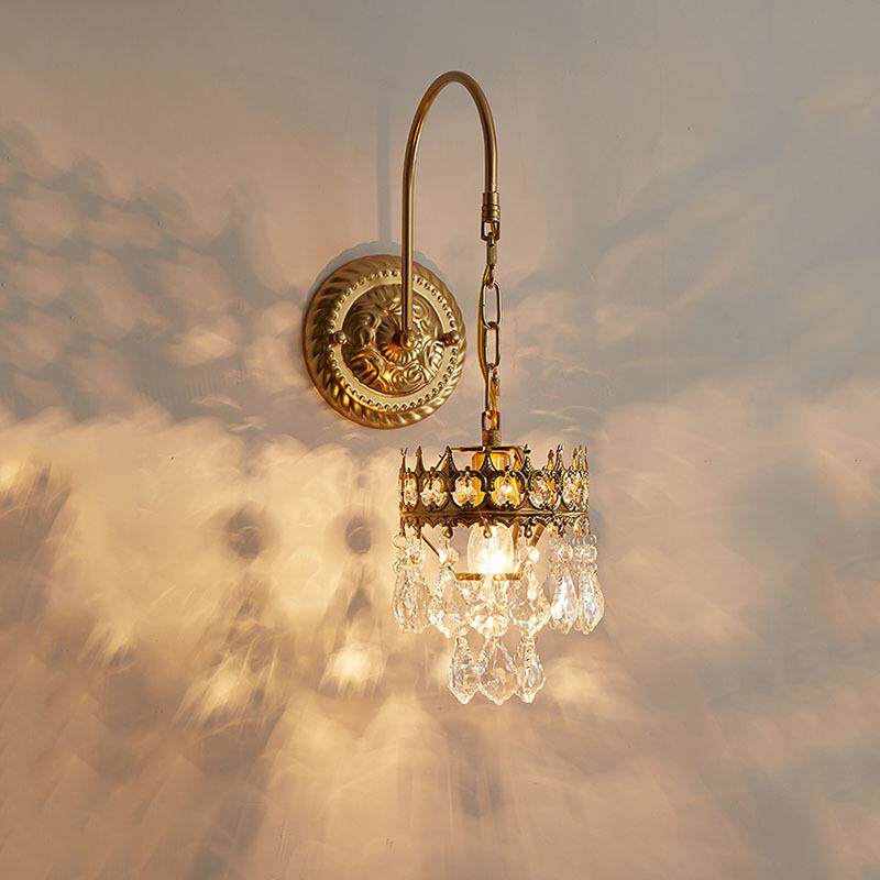 法式古典水晶壁灯美式乡村铁艺轻奢卧室客厅过道床头水晶壁灯具