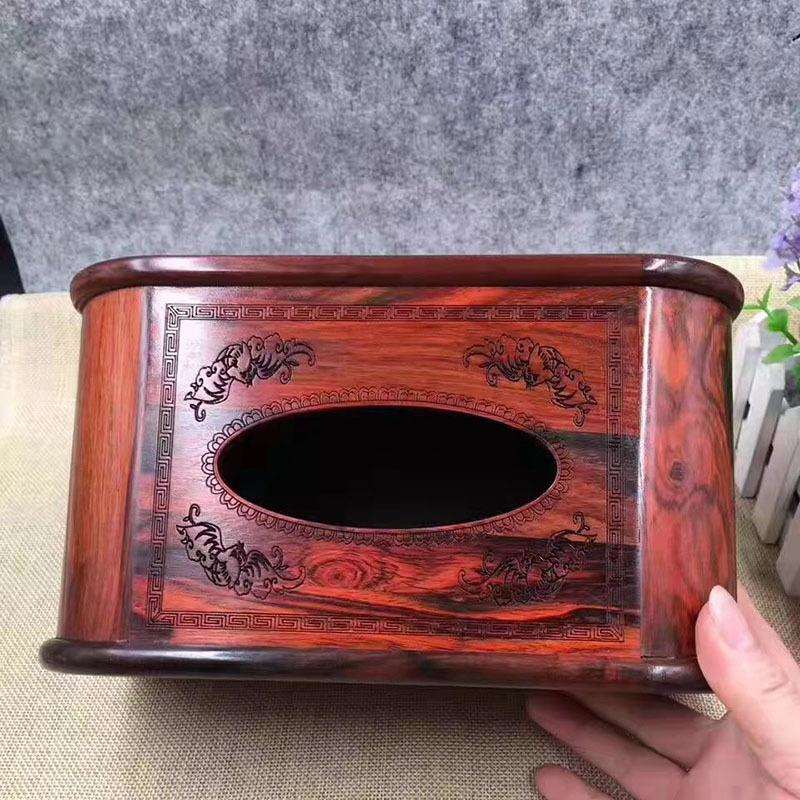 大红酸枝纸巾盒中式实木餐巾盒复古雕花收纳盒家用客厅茶几抽纸盒