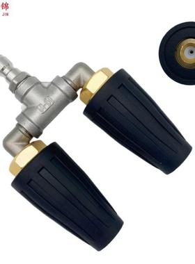 跨境360度双重莲花旋转陶瓷芯双喷头黑色清洗机3600psi涡轮高压水