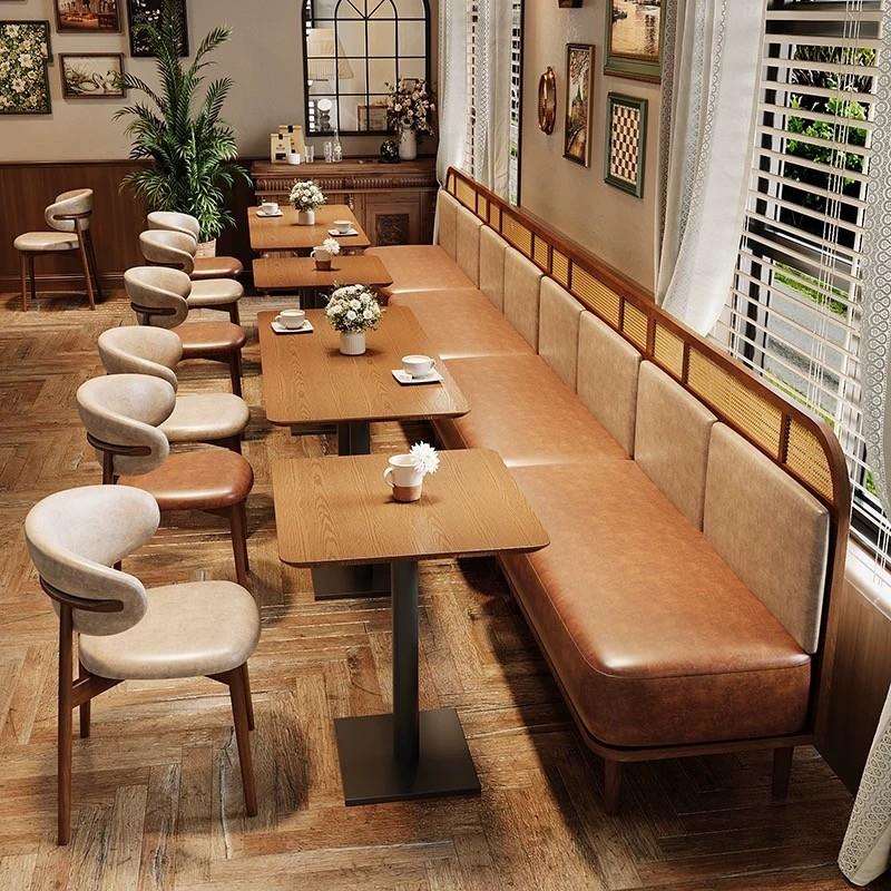 高档饭店餐厅卡座东南亚复古风桌椅西餐厅咖啡店音乐餐吧编藤椅子