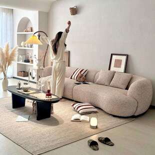 意式极简弧形沙发拂晓布艺大平层客厅法式轻奢奶油风高端网红沙发
