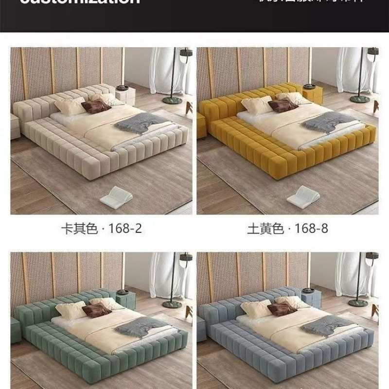 极简北欧榻榻米布艺床日式落地矮床简约现代科技布主卧婚床双人床