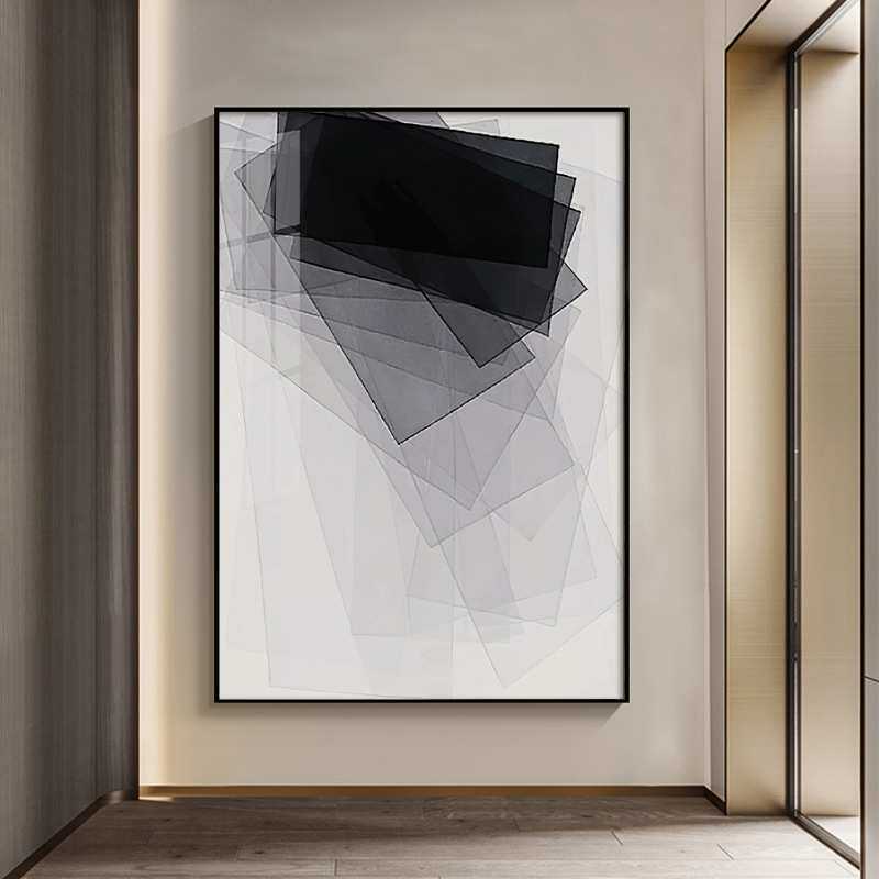 霜白现代简约客厅装饰画抽象几何体卧室过道入户玄关壁画大幅挂画