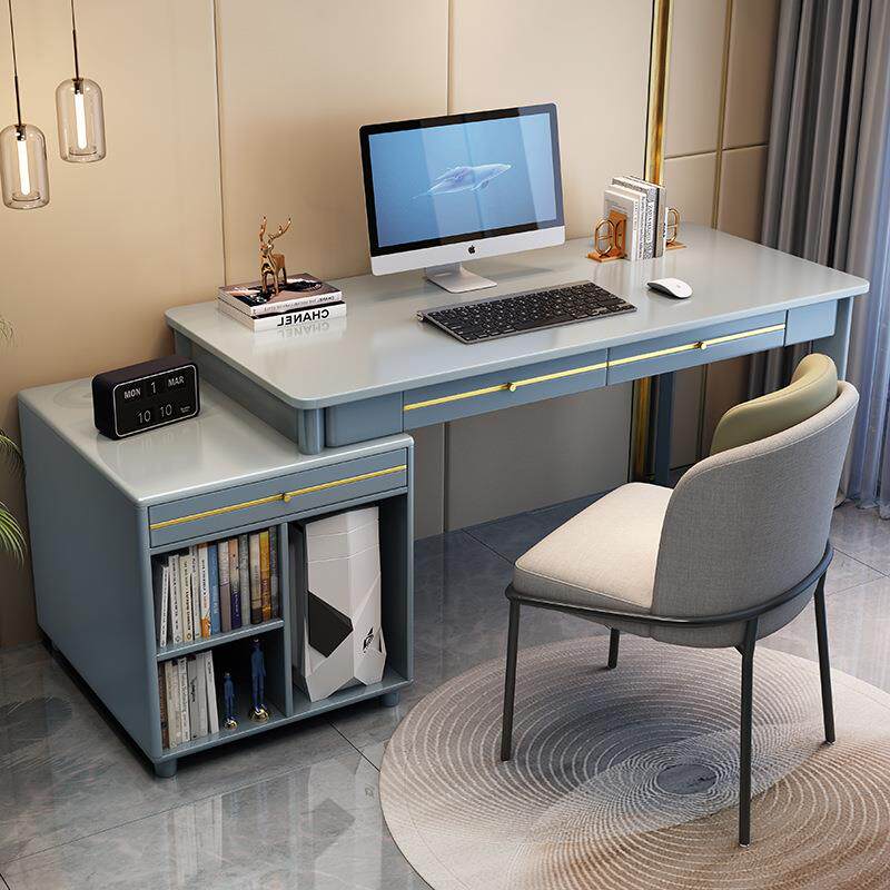 台式电脑桌机箱一体现代简约实木书桌家用办公写字台双人胡桃色