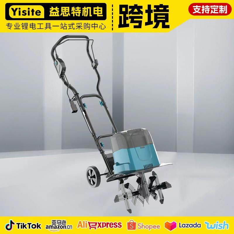 跨境锂电微耕机多功能电动松土机农用翻土机外贸小型电动犁地机