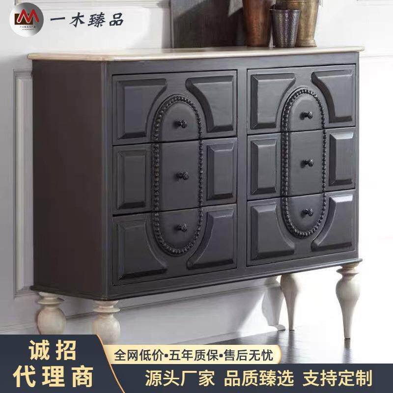 美式轻奢实木玄关柜后现代简约黑色装饰柜法式乡村复古轻奢餐边柜