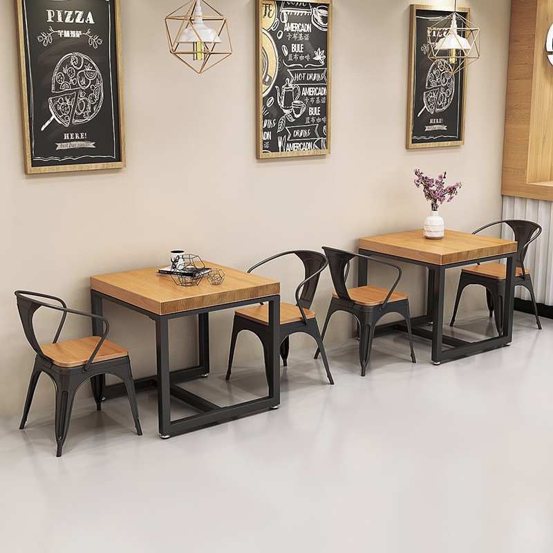 工业风食堂餐桌椅网红奶茶店小吃店餐饮店双人正方形小方桌椅组合