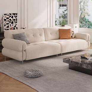 艾沃适棉花糖雪尼尔布艺沙发奶油风客厅小户型白色猫抓布sofa实木