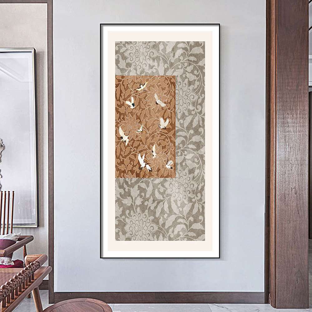 玄关装饰画现代简约走廊过道竖版客厅正对门走廊尽头大画皮革挂画