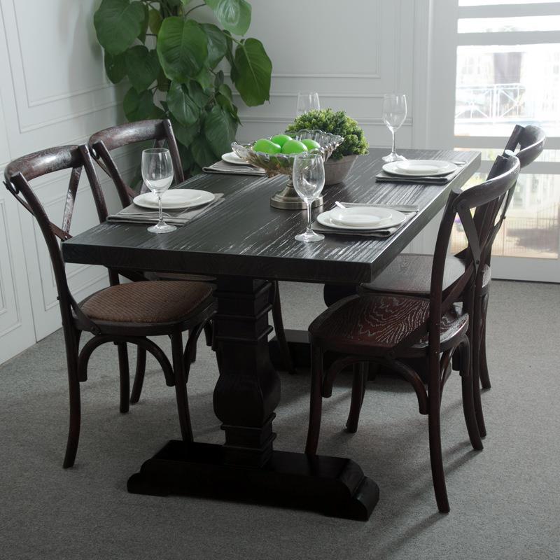 美式实木复古做旧餐桌椅组合西餐厅咖啡厅别墅酒店loft餐台桌子
