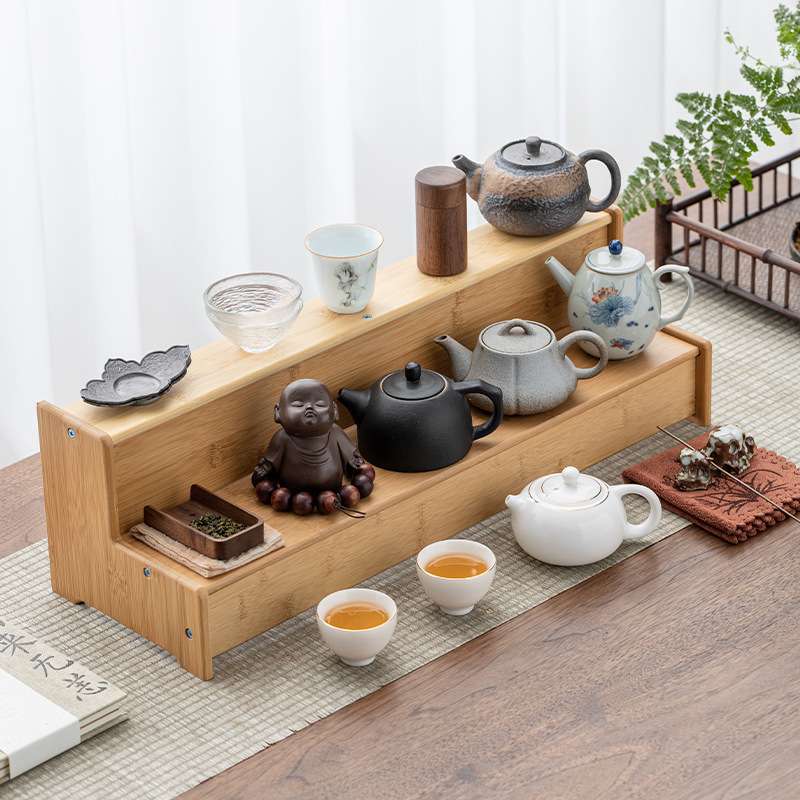 桌面茶杯茶壶架小型多宝阁茶具展示架茶桌摆件茶器博古架收纳架