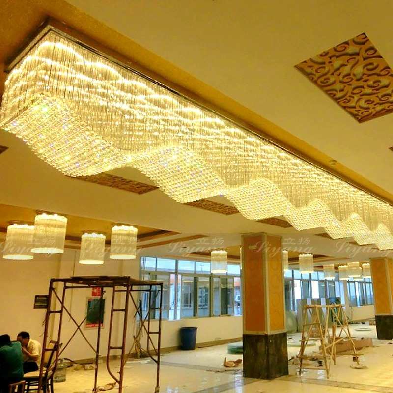 豪华酒店大堂宴会厅走廊珠宝店铺奢华长方形波浪水晶灯别墅客厅灯