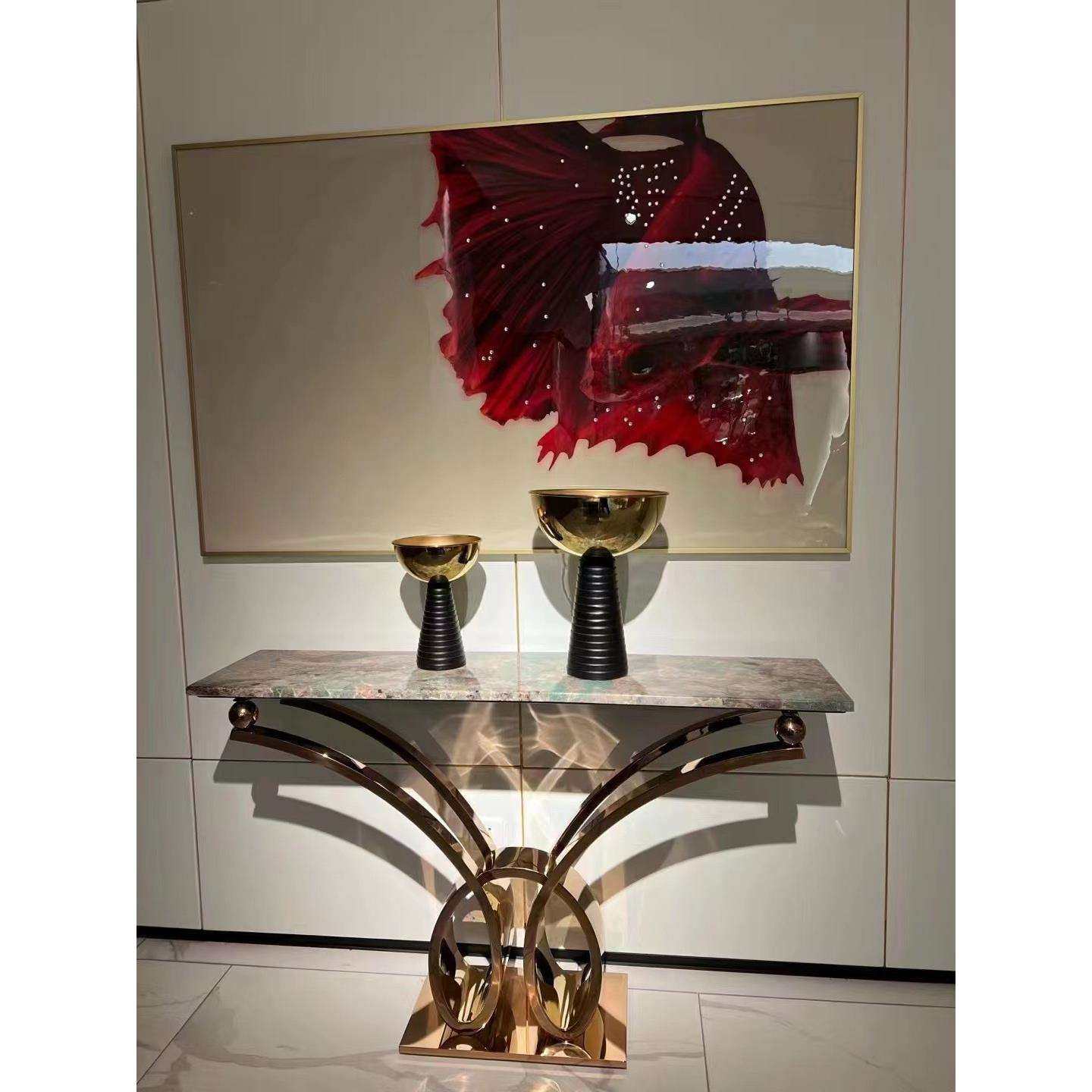 意式轻奢玄关台天然奢石案台豪宅别墅进门玄关