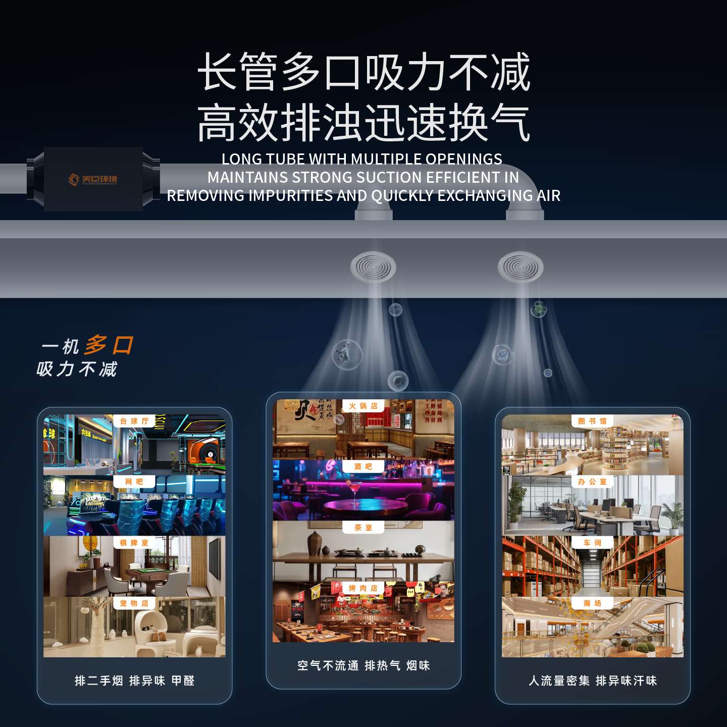 新风系统静音送风机管道大型排风机商用厨房火锅店棋牌室换气机