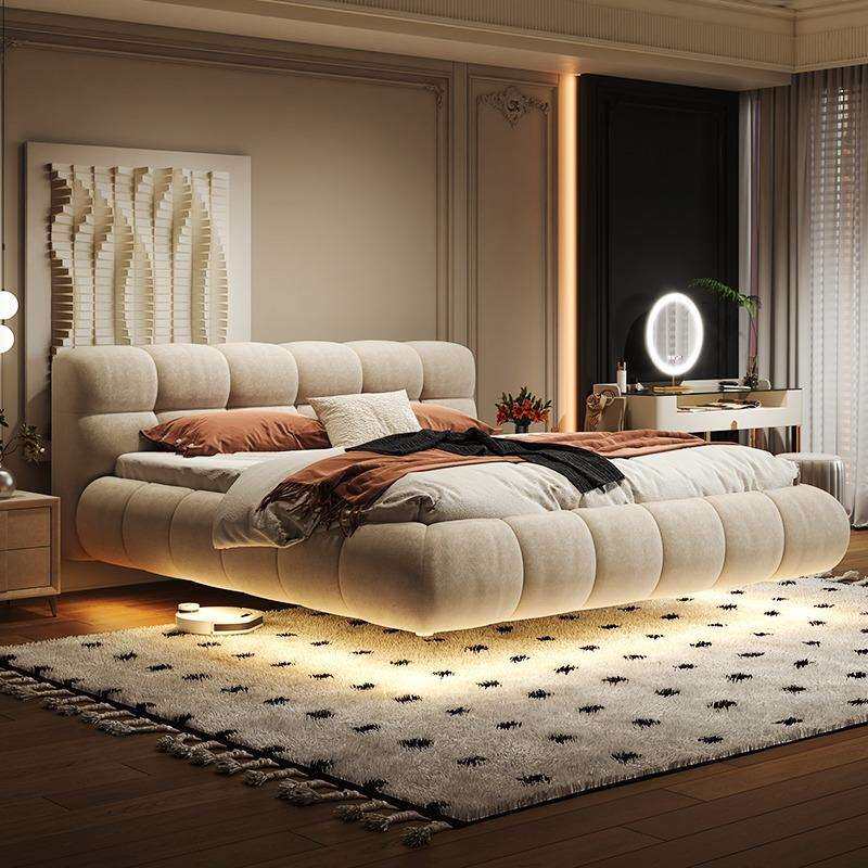 意式泡芙悬浮床现代简约主卧室大床双人奶油风布艺婚床