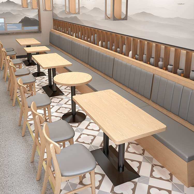快餐汉堡炸鸡店实木桌椅组合双人卡座靠墙沙发面馆小吃店实木餐椅