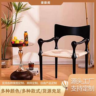 实木藤编餐椅休闲椅子中古风民宿家用靠背室内麻绳藤椅天然纯藤