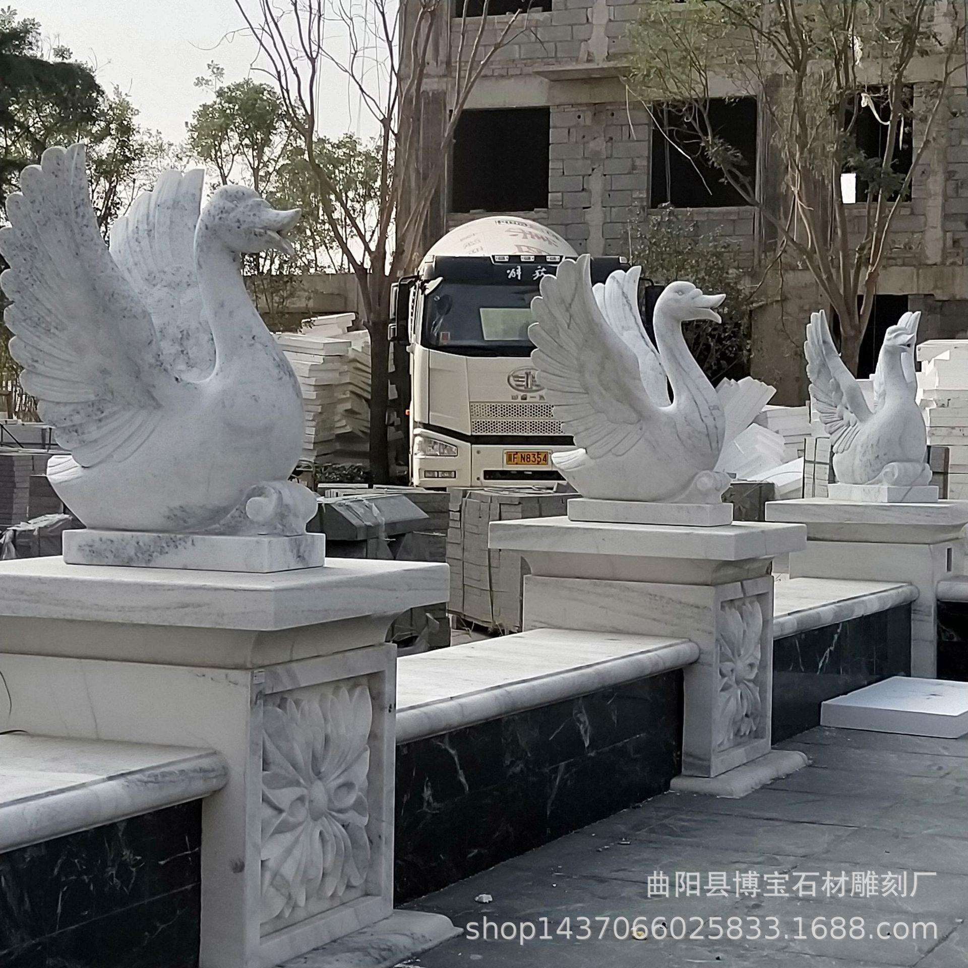 喷泉石雕天鹅大理石汉白玉吐水动物装饰小区绿化流水动物雕塑摆件