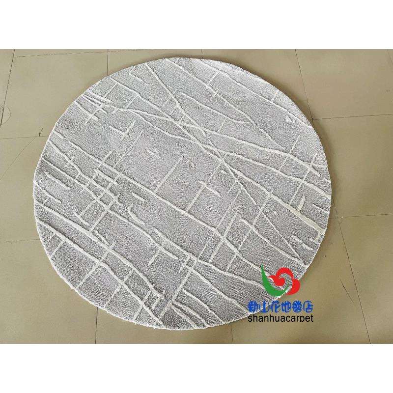 现代简约灰色几何格子圆形中式客厅茶几地毯餐厅书房卧室玄关大厅