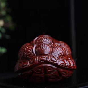 小叶紫檀木质精雕龟壳手把件富甲天下实木随身手把玩居家桌面摆件