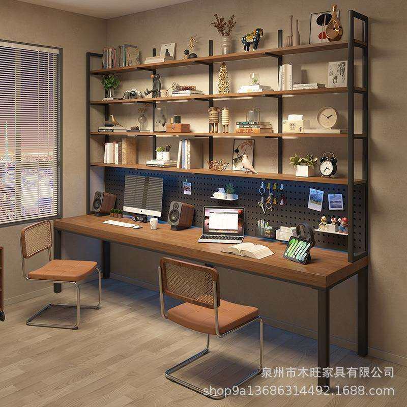 简约现代lote铁艺实木办公桌书房学习桌书架一体双人卧室电脑桌,电子元器件市场,其它元器件,淘宝优惠券,粉丝福利购,淘宝优惠卷
