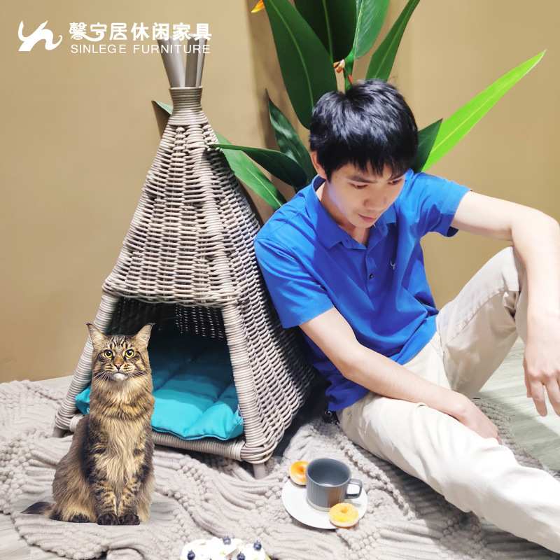 馨宁居藤编宠物窝猫窝四季可用户外狗狗窝室外创意猫屋房子宠物窝