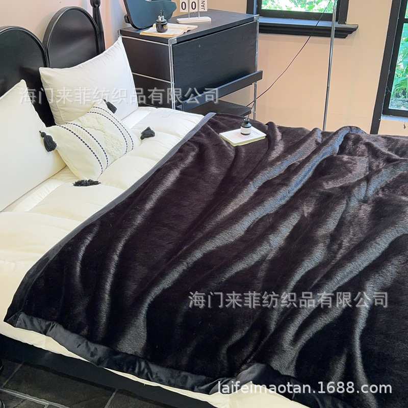 纯色仿貂绒双面绒宝宝绒多功能休闲毯子办公室卧室复合毯子-黑色