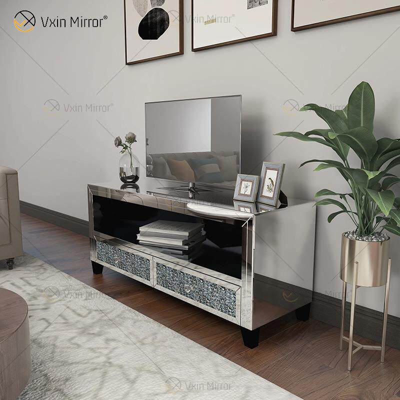 工厂外销玻璃电视柜镜面家具碎钻装饰面客厅视听柜轻奢美式电