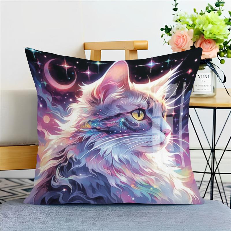 星空猫咪新款十字绣抱枕枕套靠枕沙发卧室车上自己绣满绣