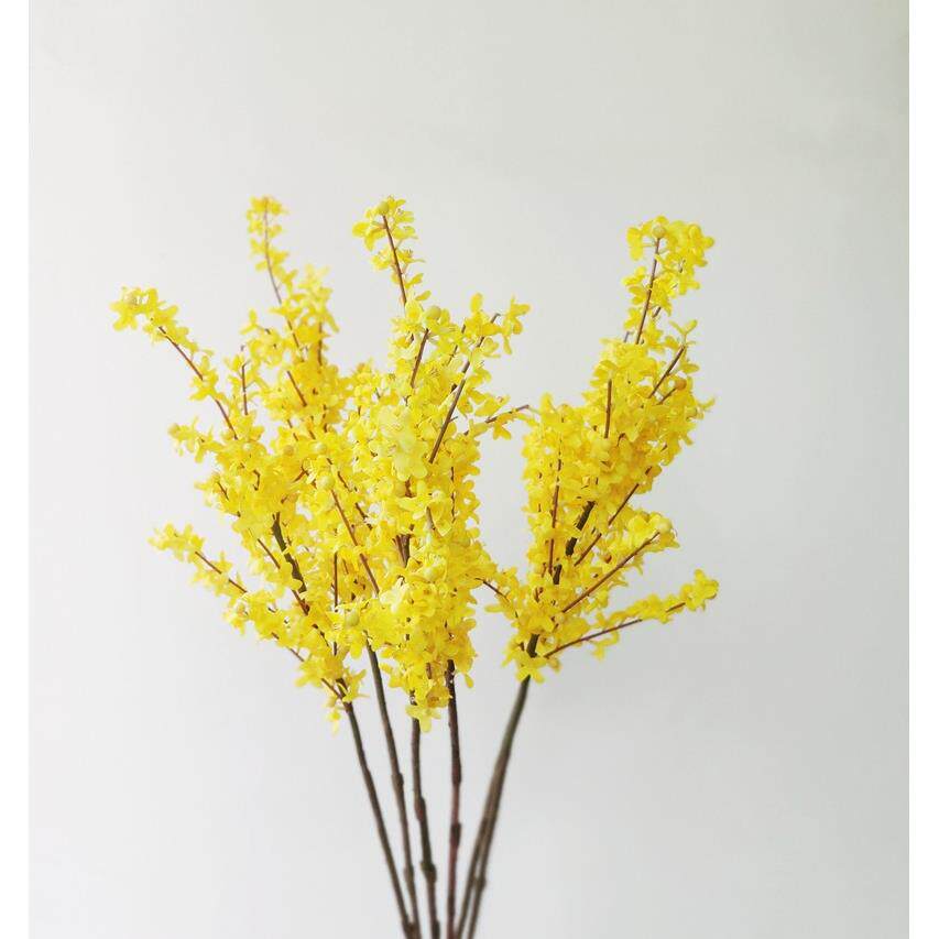 北欧风格简单迎春花仿真花枝叶绢花假花装饰黄色单枝花卉摆件中式