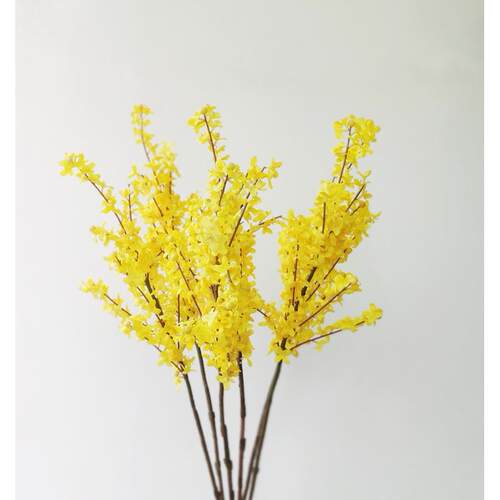 北欧风格简单迎春花仿真花枝叶绢花假花装饰黄色单枝花卉摆件中式