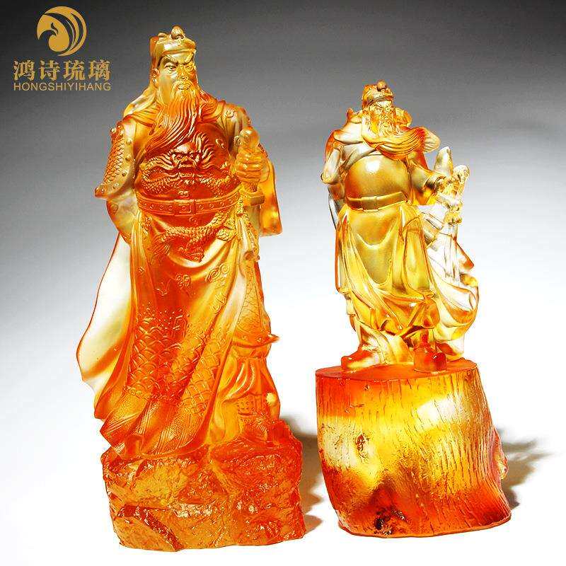 琉璃关公摆件家居玄关神像供奉关羽关二爷爷武圣木雕工艺品