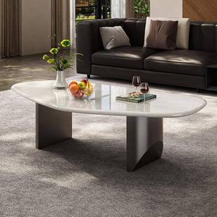 卡里冰玉奢石茶几家用小户型客厅不占空间椭圆形天然大理石茶几桌