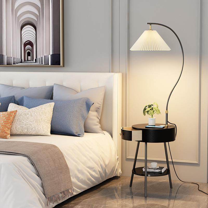 客厅轻奢落地灯带抽屉沙发旁边艺术卧室床头柜置物架一体立式台灯