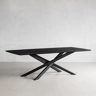 现代简约黑色会议桌极简实木书桌餐桌原木长桌设计师办公桌工作台