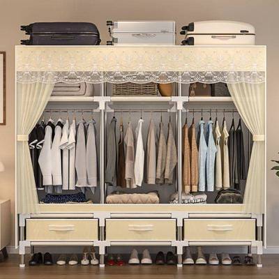 衣柜家用卧室简易厚布衣柜舍全宿挂式衣柜出租加挂衣5638架房防尘