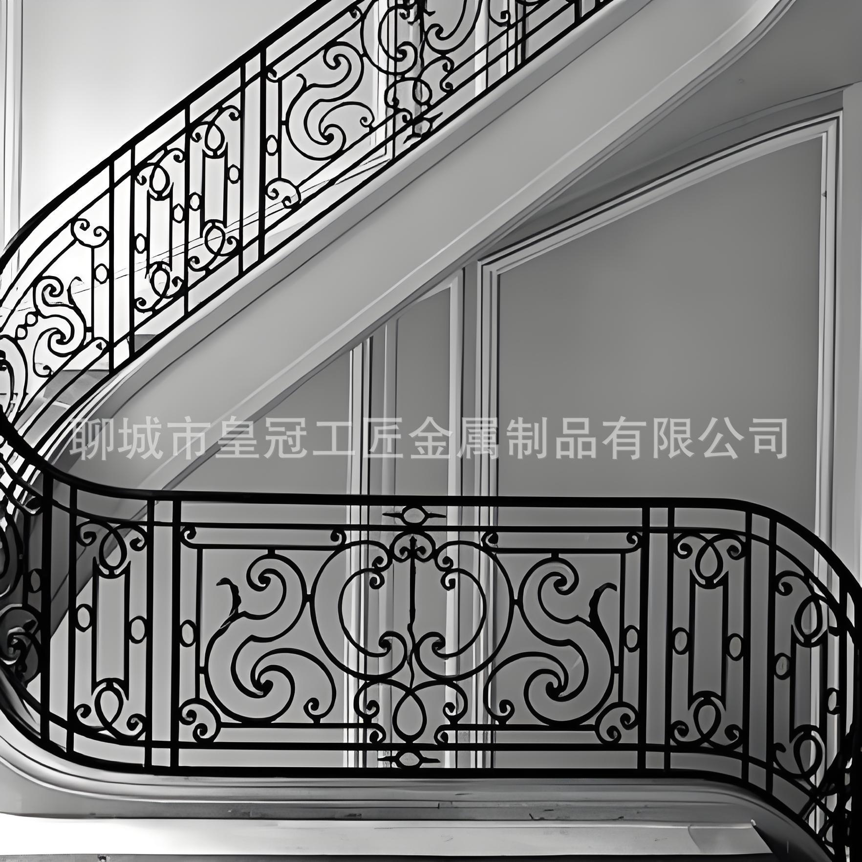 欧式锻打铁艺楼梯扶手 别墅室内旋转铁艺楼梯 手工锻铁栏杆