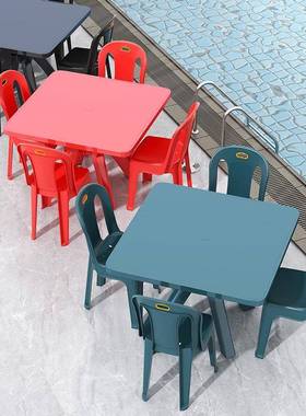 塑料椅桌椅套装庭胶院夜OZM市大排档加厚桌子子熟防滑餐方桌桌靠