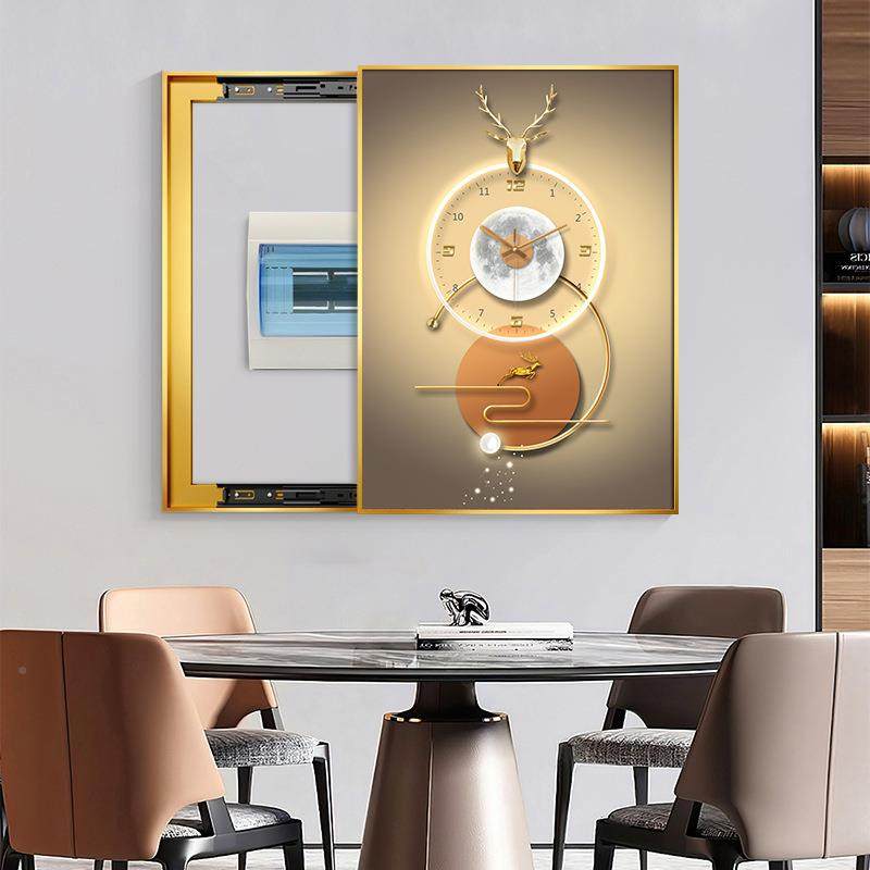 遮挡电闸盒免打孔配弱箱电钟表时光漫漫挂画竖款轻箱奢电表装饰画