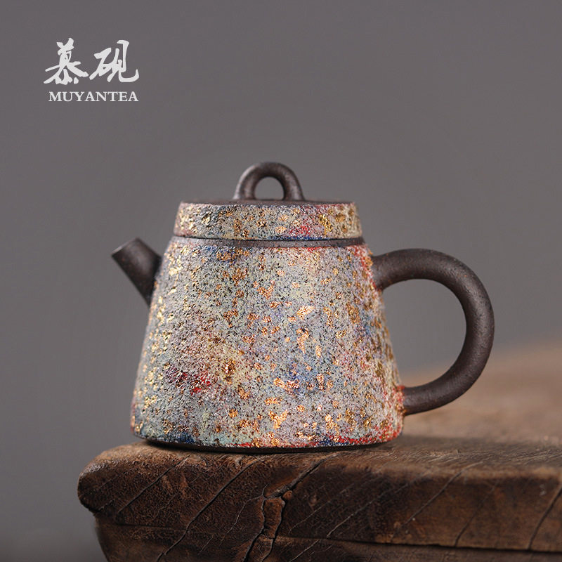 慕陶柴烧岩矿茶壶高越手工家用球孔泡茶壶普洱茶具创意老岩泥单壶