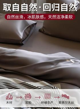1宿00S兰精天丝四件套季莱夏赛尔冰丝裸睡床单被套床笠件款PRZ舍